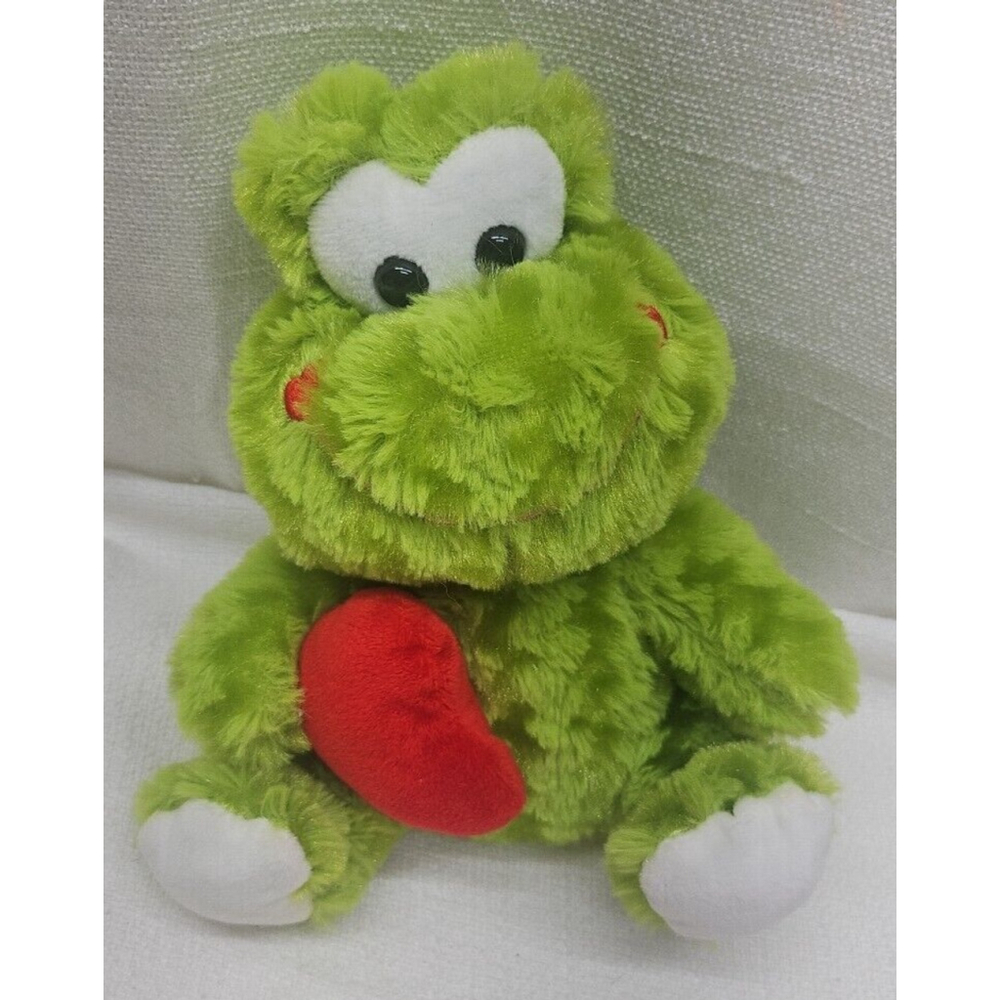 Goffa Frog Heart Plush Green Chevron Texture Stuffed Animal Sitting Smile 9 Inch